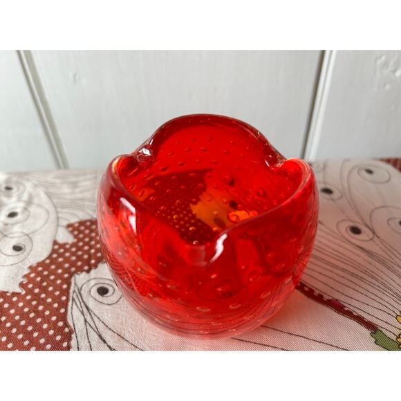 Vintage blown glass bowl ashtray red controlled bubbles - Picture 4 of 5